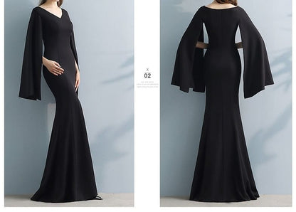 Cape Sleeve V-Neck Plain Slit Trumpet Evening Gown