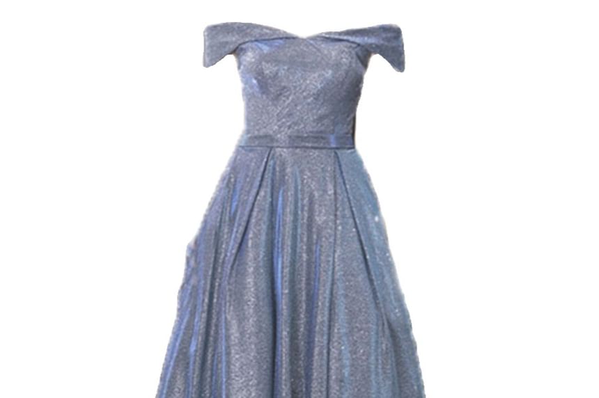 Sleeveless Off Shoulder Plain Glitter A-Line Evening Gown