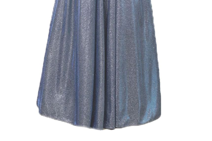 Sleeveless Off Shoulder Plain Glitter A-Line Evening Gown