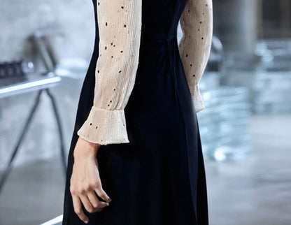 Long Sleeve Sweetheart Neck Sequin Panel A-Line Evening Dress