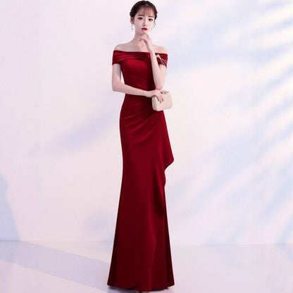 Sleeveless Off Shoulder Plain Trumpet Evening Gown