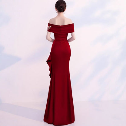 Sleeveless Off Shoulder Plain Trumpet Evening Gown