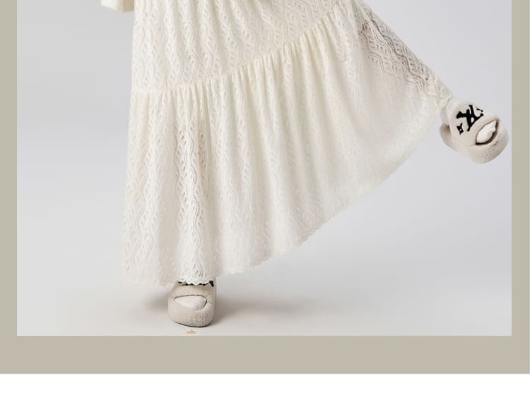 High Rise Plain Lace Maxi A-Line Skirt
