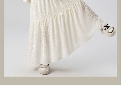 High Rise Plain Lace Maxi A-Line Skirt
