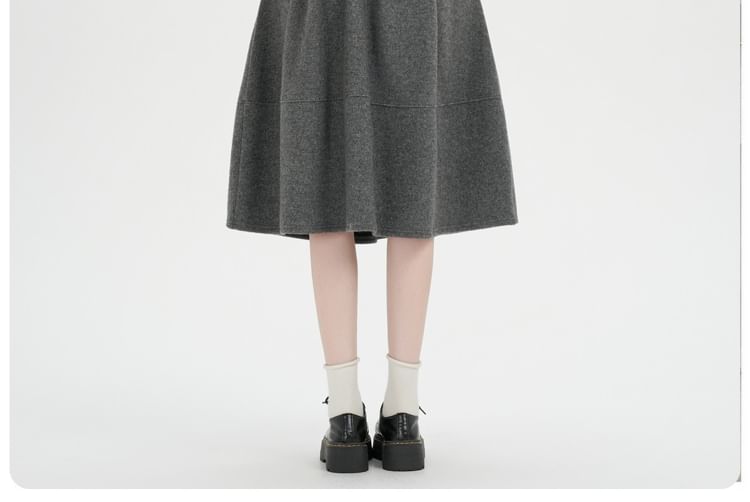 Elastic Waist Plain Midi A-Line Skirt