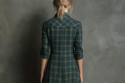 Long Sleeve Collared Plaid Maxi A-Line Shirt Dress