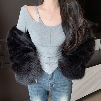 Asymmetric Solid T-Shirt with Long Sleeves