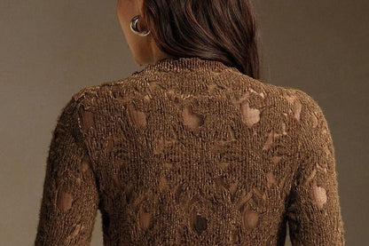 Mock Neck Lace-Trim Top with Fitted Cut