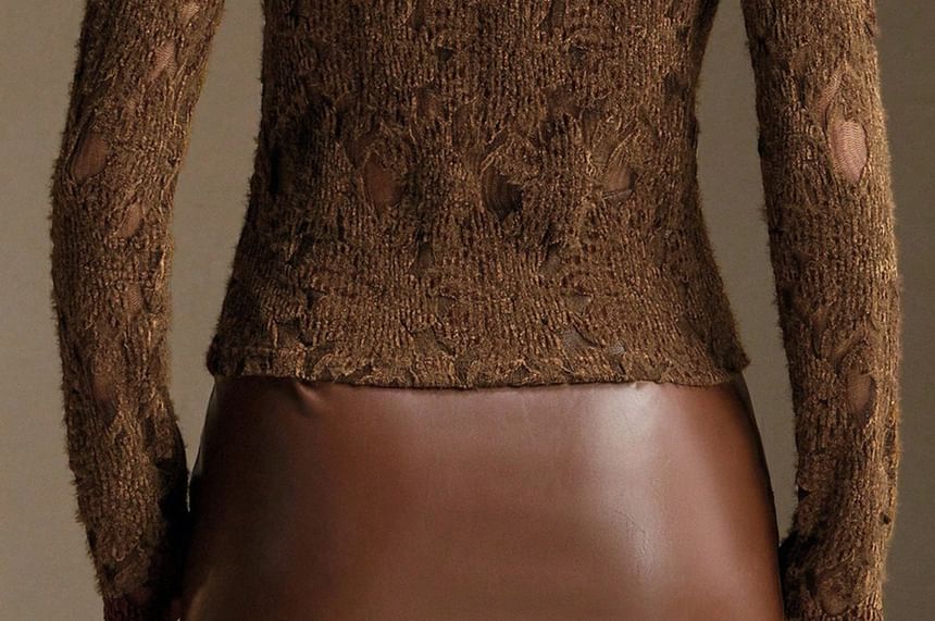 Mock Neck Lace-Trim Top with Fitted Cut