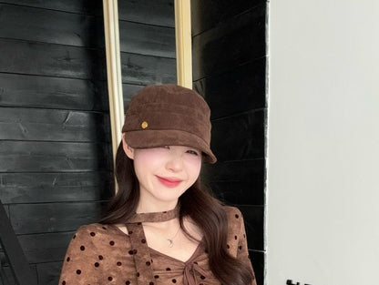 Polka Dot V-Neck Tie-Front Slim Top
