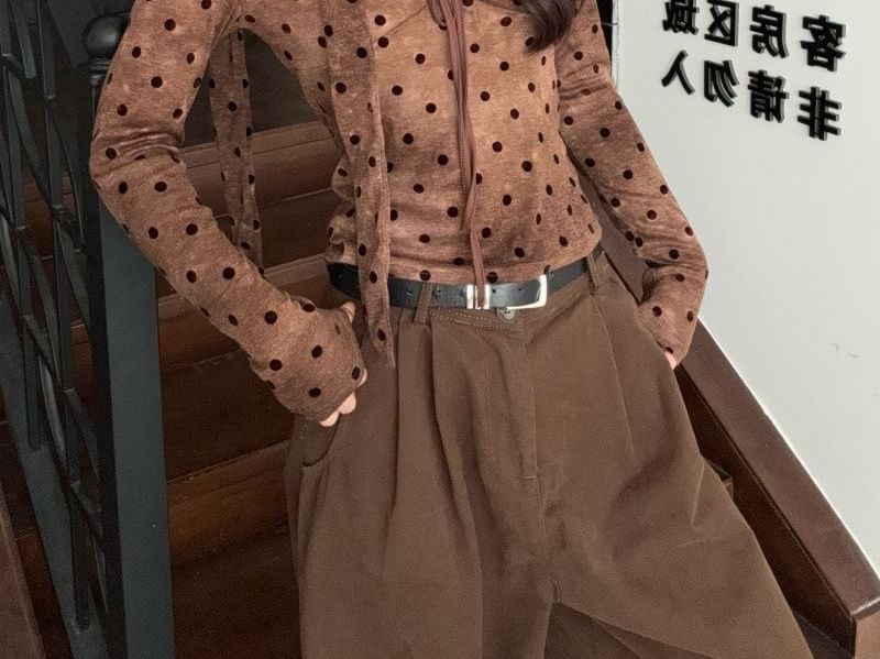 Polka Dot V-Neck Tie-Front Slim Top