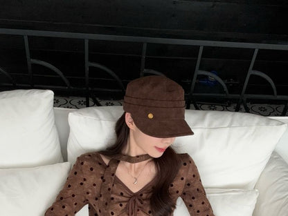 Polka Dot V-Neck Tie-Front Slim Top