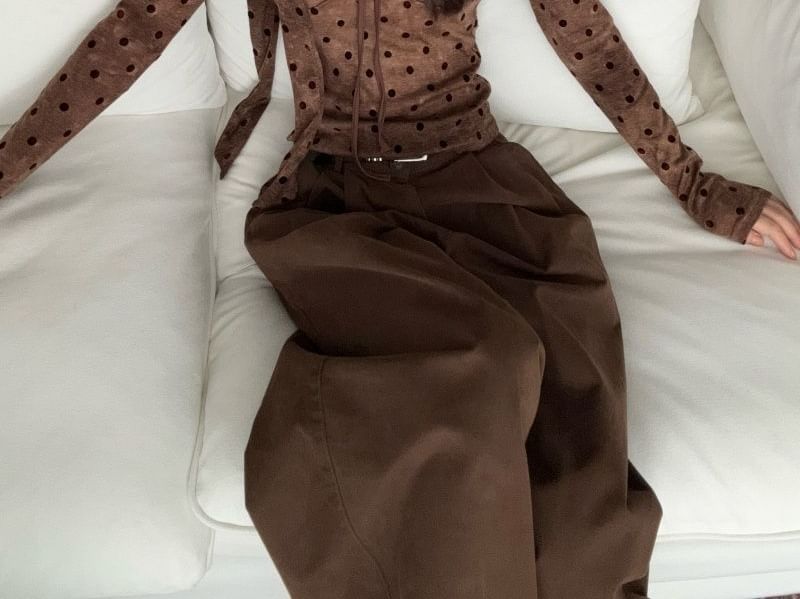 Polka Dot V-Neck Tie-Front Slim Top