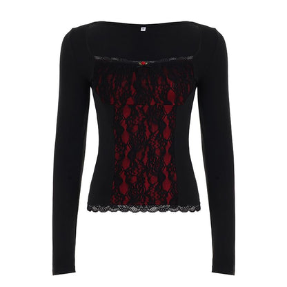 Square-Neck Lace Long-Sleeve Top