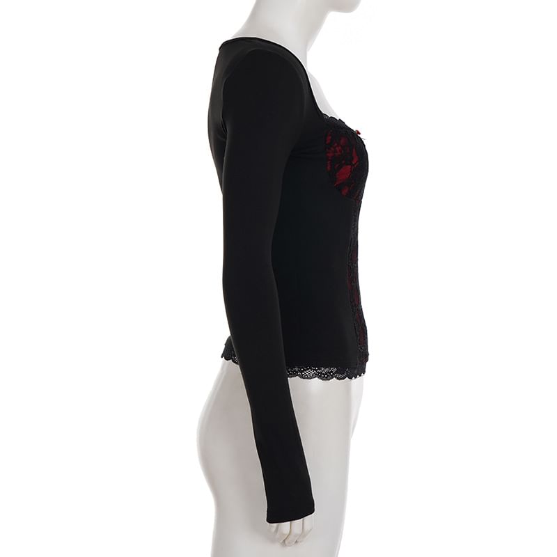 Square-Neck Lace Long-Sleeve Top