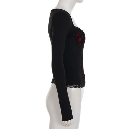 Square-Neck Lace Long-Sleeve Top