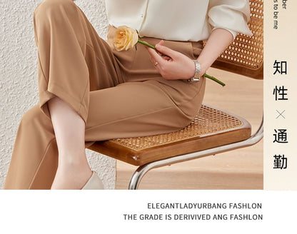 Crewneck Satin Shirt with Pearl Embellishments
