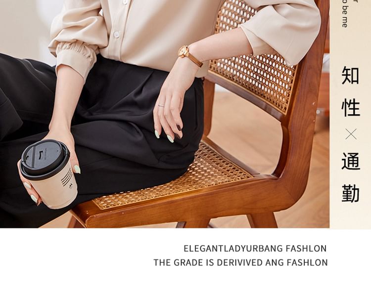 Classic Collared Long-Sleeve Blouse in Solid Hue
