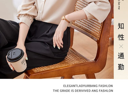 Classic Collared Long-Sleeve Blouse in Solid Hue