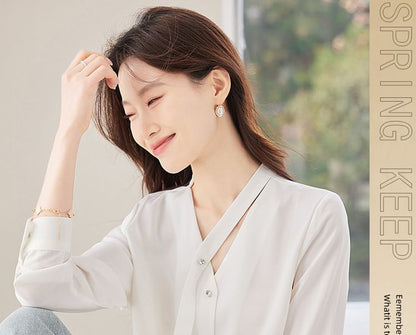 V-Neck Satin Button-Front Top with Extended Sleeves