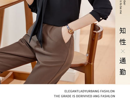 Scarf-Collar Satin Top with Extended Sleeves