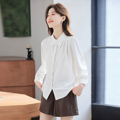 Collared Satin Button-Up with Long Sleeves