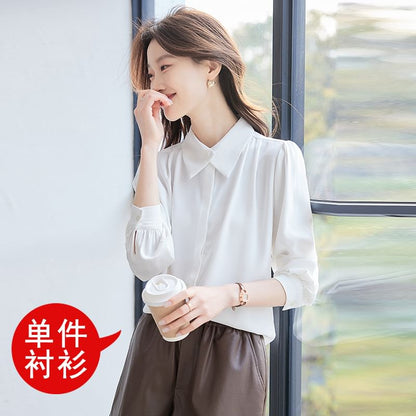 Collared Satin Button-Up with Long Sleeves
