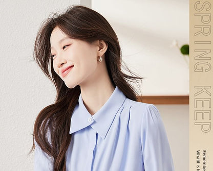 Collared Satin Button-Up with Long Sleeves