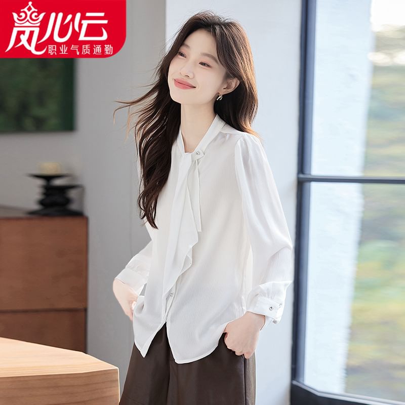 Chic Long-Sleeve Mandarin-Collar Satin Button Shirt