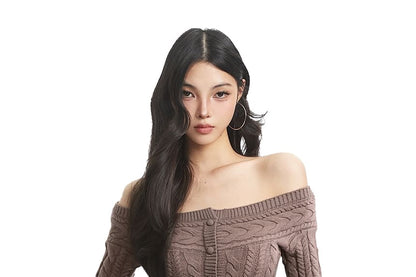 Off-Shoulder Knit Cable Sweater with Buttons
