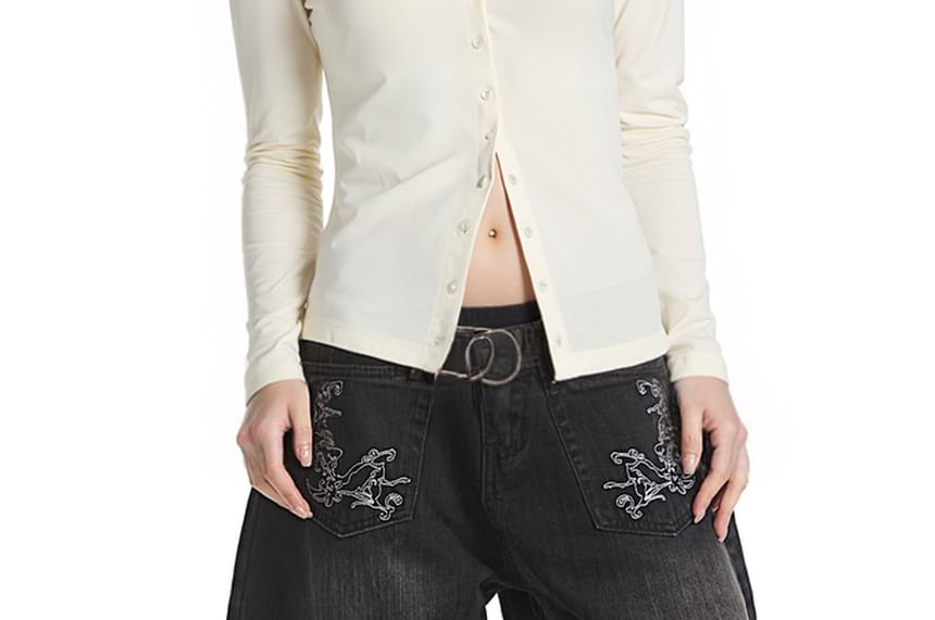Elegant Long-Sleeve High-Collar Buttoned Blouse