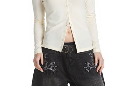 Elegant Long-Sleeve High-Collar Buttoned Blouse