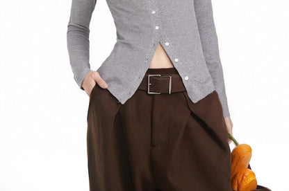 Elegant Long-Sleeve High-Collar Buttoned Blouse