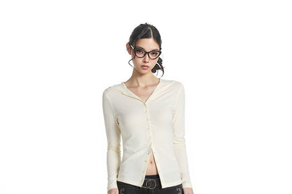 Elegant Long-Sleeve High-Collar Buttoned Blouse