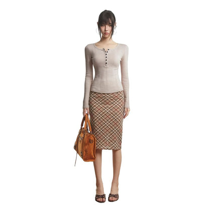 Henley-Style Ribbed Top with Long Sleeves