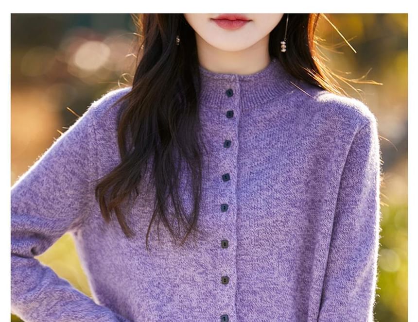 Mock Neck Plain Button Up Cardigan