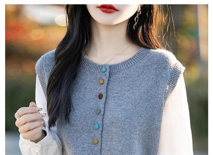 Round Neck Mock Two Piece Button Up Cardigan