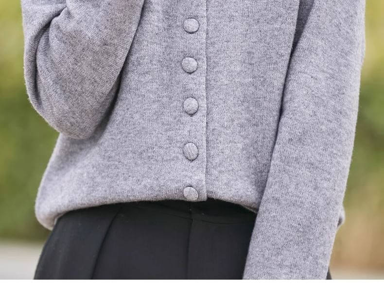 Hooded Plain Button Up Cardigan