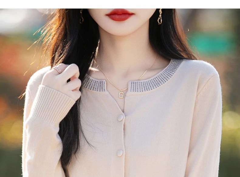 Round Neck Plain Button Up Cardigan