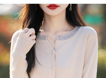 Round Neck Plain Button Up Cardigan