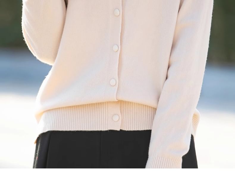 Round Neck Plain Button Up Cardigan