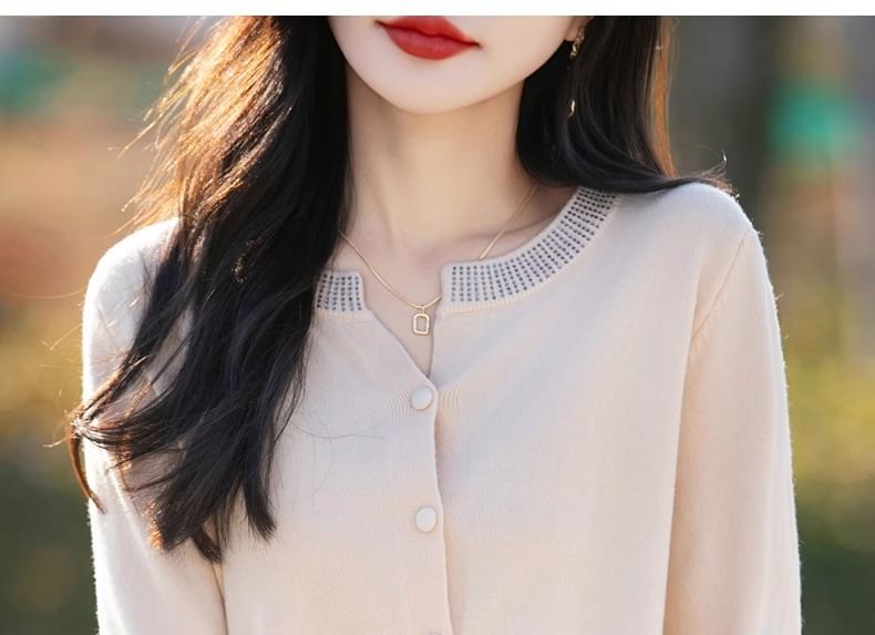 Round Neck Plain Button Up Cardigan