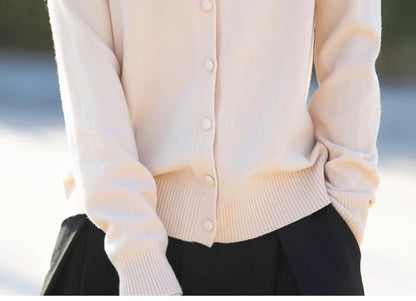 Round Neck Plain Button Up Cardigan