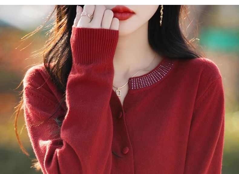 Round Neck Plain Button Up Cardigan