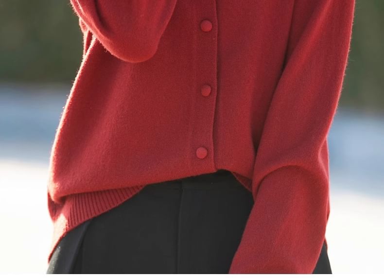 Round Neck Plain Button Up Cardigan