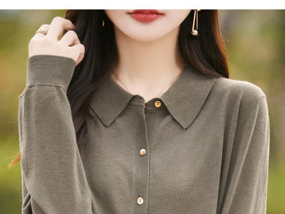 Collared Plain Button Up Cardigan