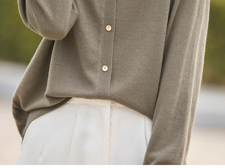 Collared Plain Button Up Cardigan