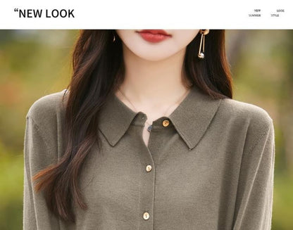 Collared Plain Button Up Cardigan