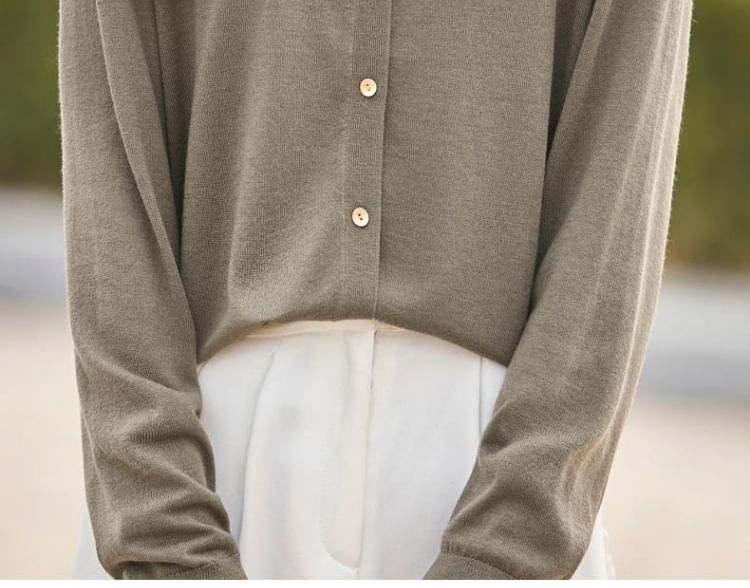 Collared Plain Button Up Cardigan