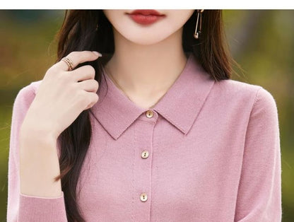 Collared Plain Button Up Cardigan